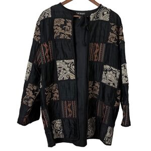 J.A. Resort Patchwork Jacket Cape Women M Black Silk Brocade Paisley Art To Wear